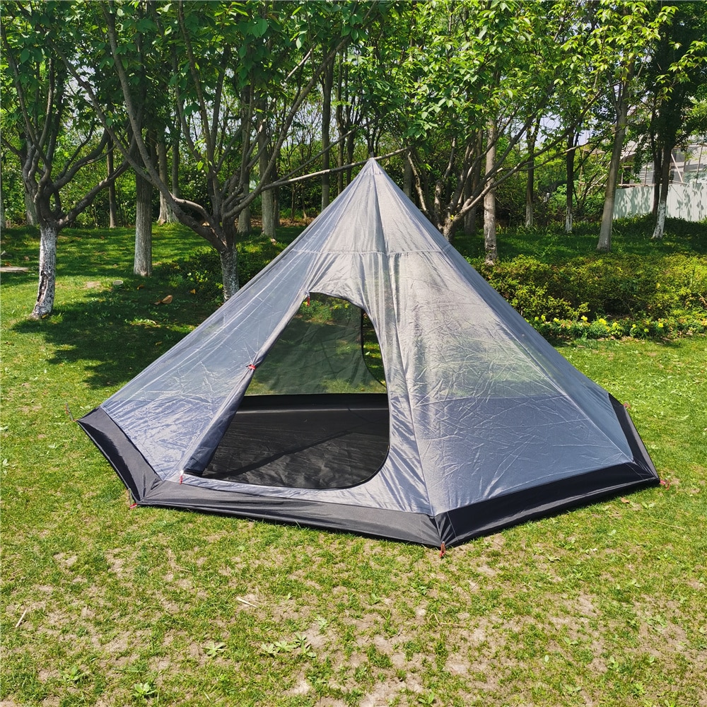 Cheap Goat Tents Winter Ultralight Outdoor Camping Teepee 210T Plaid Pyramid Tent with Snow Skirt Large Rodless Tent Backpacking Hiking Tents Tents 